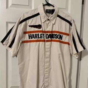 Harley-Davidson Men's Casual Shirt with Black and Orange Stripes